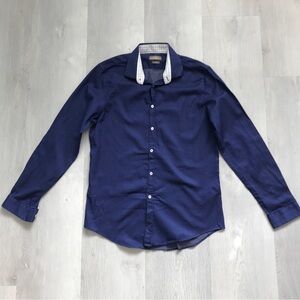 ZARA DRESS SHIRT BLUE POLKA DOT BUTTON LONG SLEEVE BUTTON MENS LARGE